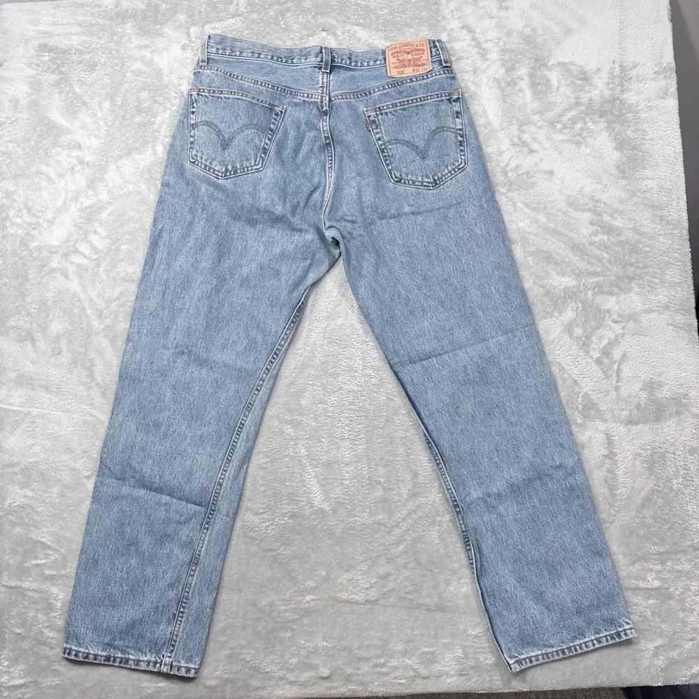 Levi's 505 Regular Fit Jeans Mens 36x32 Light Wash Blue Straight Leg Denim